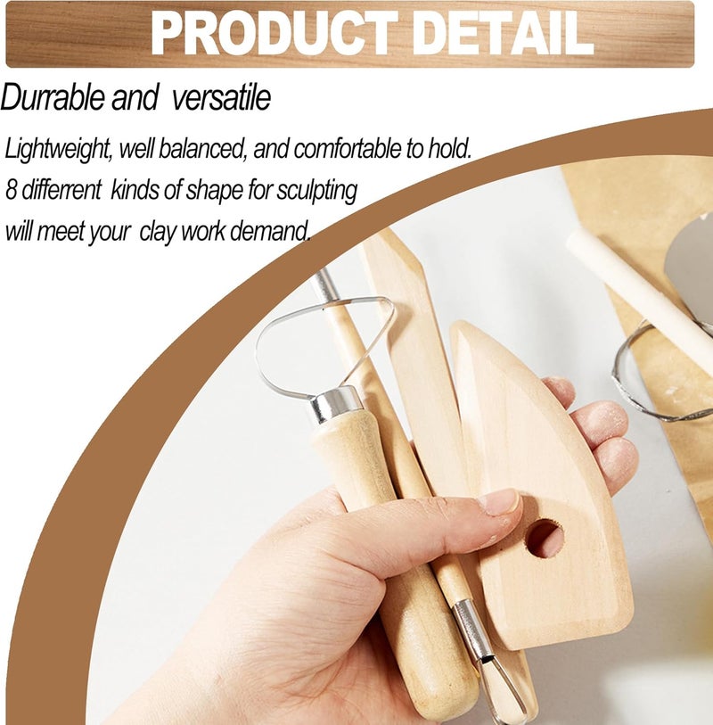LINPHCEY 8Pcs Clay Sculpting Tools Set Perfect for Polymer Air Dry Modeling Clay Beginners & Professionals Ideal for DIY Pottery & Ceramics Tools for Clay Sculpey Sculpting & Crafting - Image 5